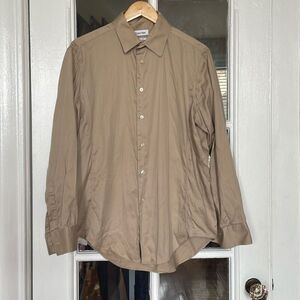 Calvin Klein men’s tan long sleeve dress shirt slim fit stretch size 16 32/33